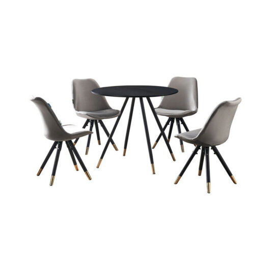 Dorchester lux Sofia Dining Set - a White Wooden Dining Table and Set of 6 Dark Grey Vevet Dining Chairs - Dining Room Kitchen