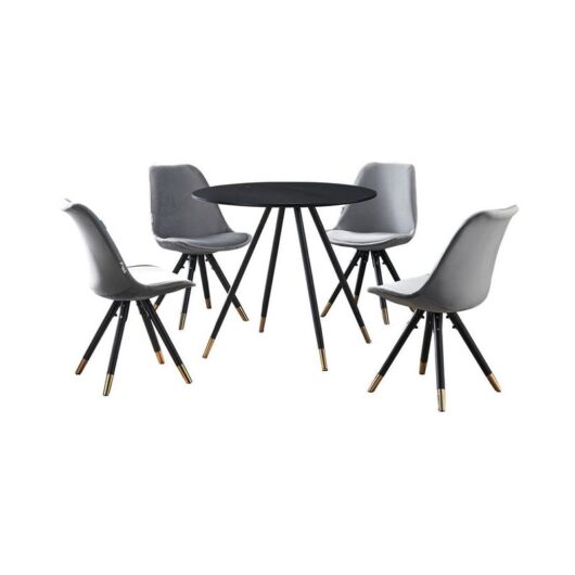 Dorchester lux Sofia Dining Set - a White Wooden Dining Table and Set of 6 Light Grey Vevet Dining Chairs - Dining Room Kitchen