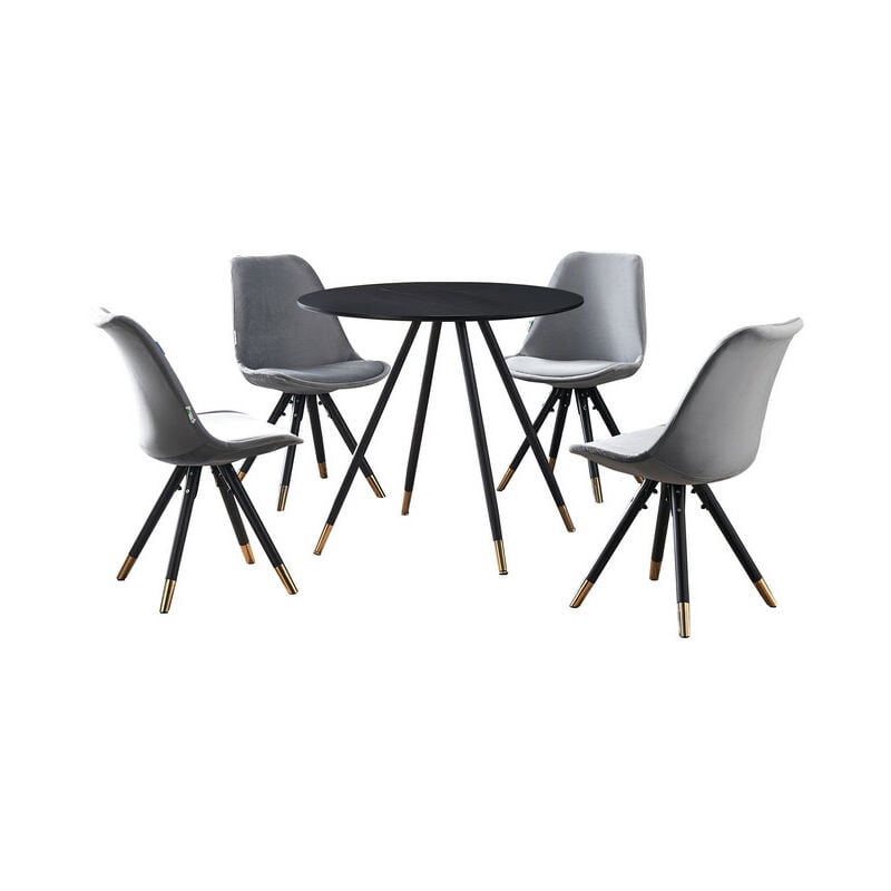 Dorchester lux Sofia Dining Set - a White Wooden Dining Table and Set of 6 Light Grey Vevet Dining Chairs - Dining Room Kitchen