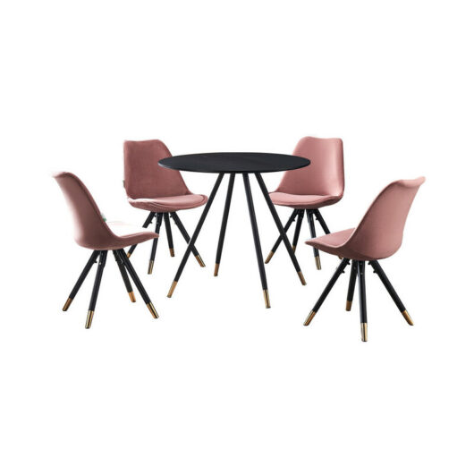 Dorchester lux Sofia Dining Set - a White Wooden Dining Table and Set of 6 Pink Vevet Dining Chairs - Dining Room Kitchen