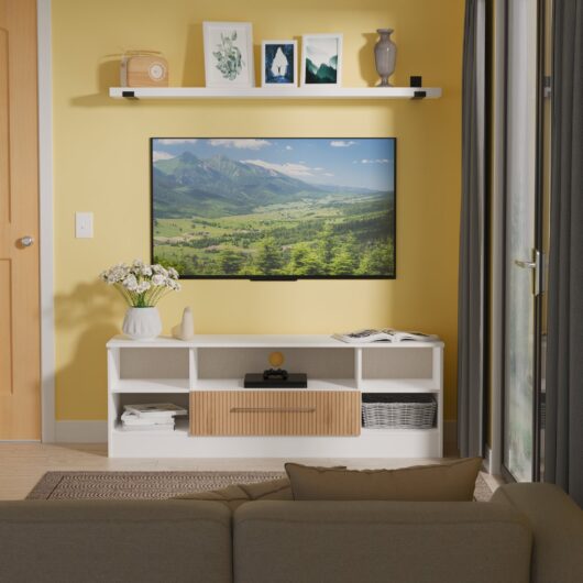 Worcester TV Unit White & Light Oak 5 Shelves 1 Drawer 39cm