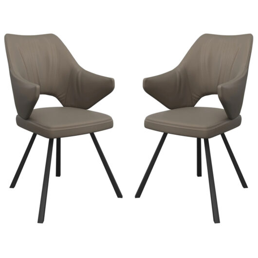 Zebulon Taupe Leather Dining Chairs In Pair