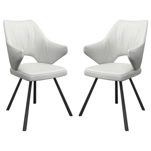 Zebulon White Leather Dining Chairs In Pair