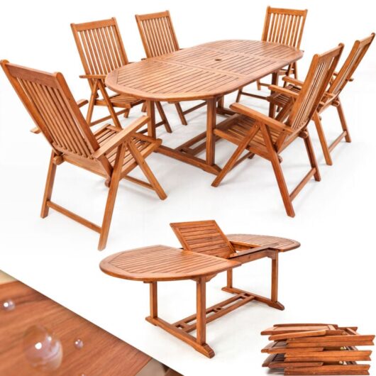 Casaria® Wooden Garden Dining Table and Chairs Set fsc® Certified Eucalyptus Wood Weatherproof Outdoor Patio Conservatory Oval Solid Furniture 6