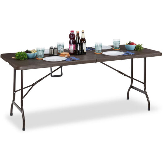 Relaxdays - Garden Table, Wood Look, Rectangular Folding Table, Safety Lock, Handle, HxWxD: 73 x 180 x 74 cm, Various Colours