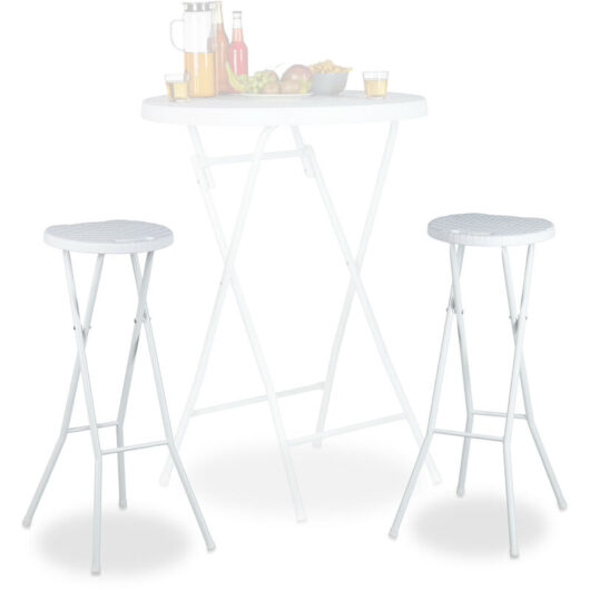 Relaxdays - bastian Folding Bar Stools Set of 2, Waterproof, 80 cm Tall, Breakfast Chair Double Pack, Plastic, Counter Seat, White