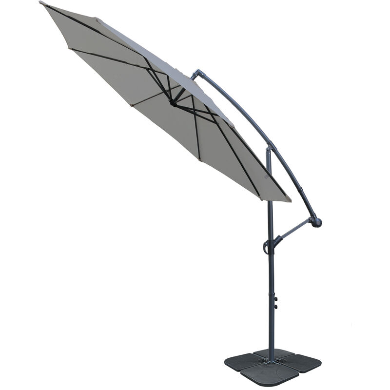 3M Cantilever Banana Umbrella Garden Sun Shade Hanging Grey Parasol with Base Weight