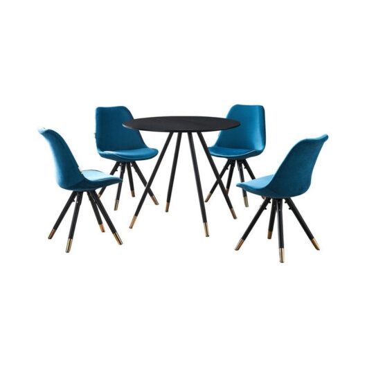 Pn Home - Dorchester lux Sofia Dining Set - a White Wooden Dining Table and Set of 6 Blue Vevet Dining Chairs - Dining Room Kitchen
