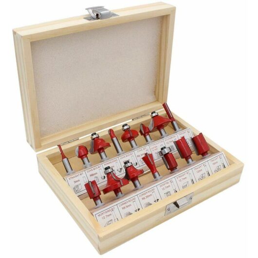 15 Pcs 6.35mm Shank Tungsten Carbide Router Bit Set Groove Cutter Set Woodworking Router Bit Milling Cutter Router Bit Kit With Wooden Case