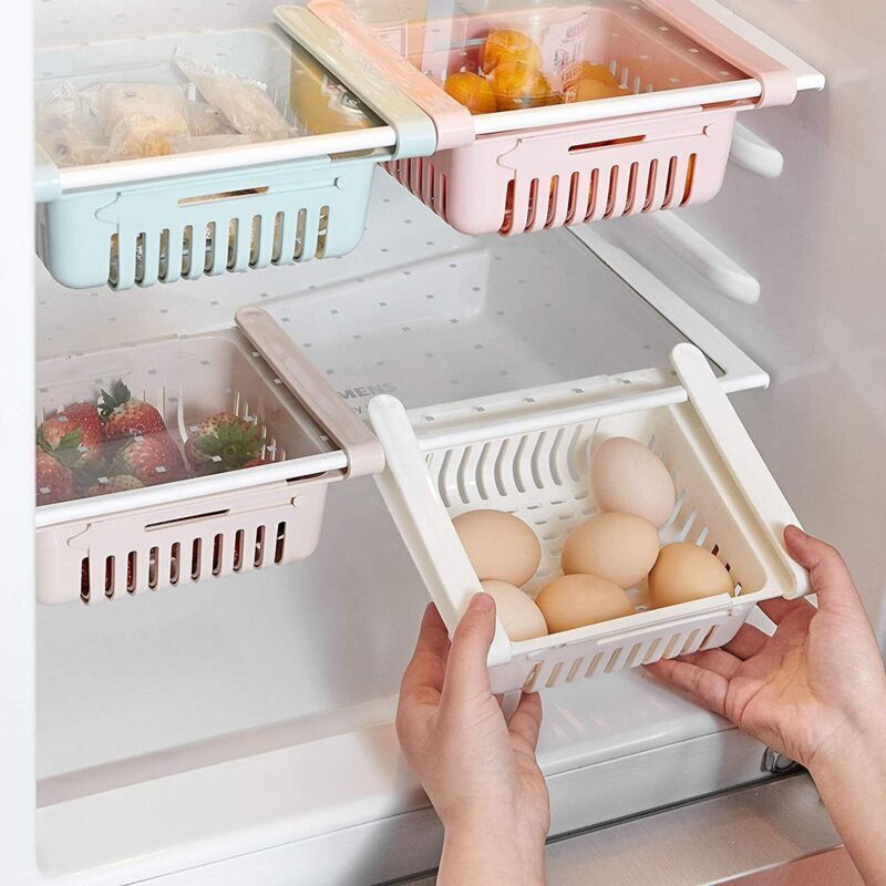 (4 Pack) Fridge Storage Box, Retractable Refrigerator Organizer Drawer, Storage Box for Refrigerator, Keep Your Refrigerator Organized