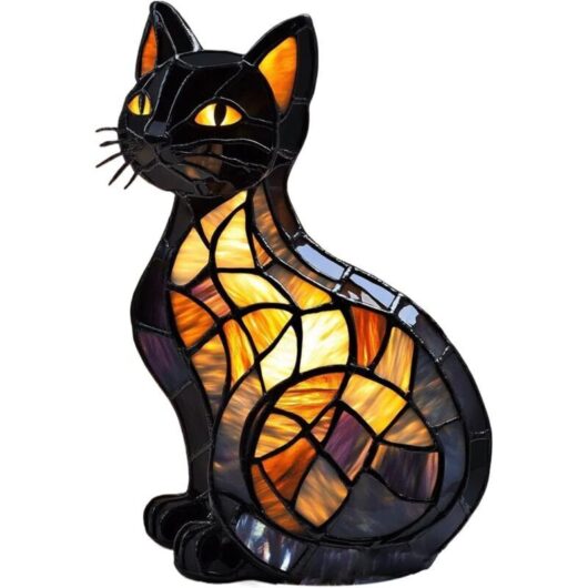 Animal stained glass lamps - Vintage cat-shaped stained glass lamps, handmade animal-shaped bedside nightlights, colorful LED nightlights for bedroom