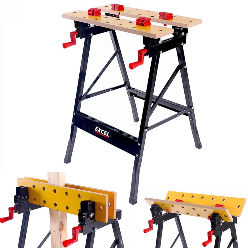 Excel Workmate Flip Top Workbench & Foldable Vise Clamping Work Stand Saw Horse