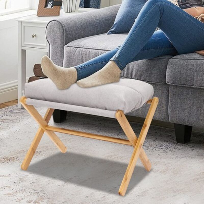 Footstool, Upholstered Footrest, Modern Folding Foot Stool With Detachable Thick
