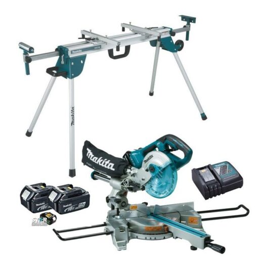 Makita DLS714NZ Slide Compound Mitre Saw 18v 36v + 2 x 5.0ah + DEAWST06 Stand
