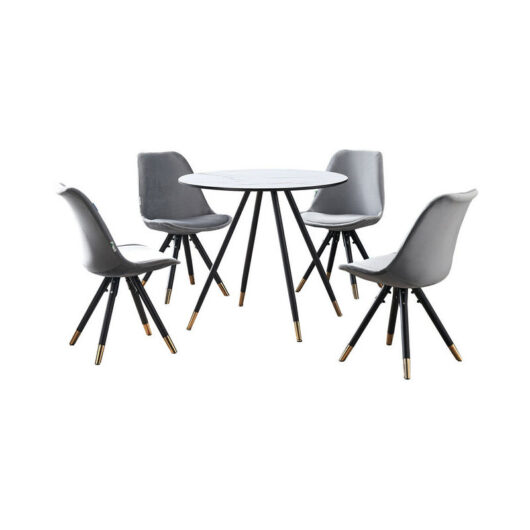 Pn Home - Dorchester lux Sofia Dining Set - a White Wooden Dining Table and Set of 4 Light Grey Vevet Dining Chairs - Dining Room Kitchen