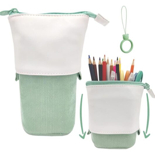 Pop-up telescopic pencil case, cute portable desk pouch, corduroy, makeup storage
