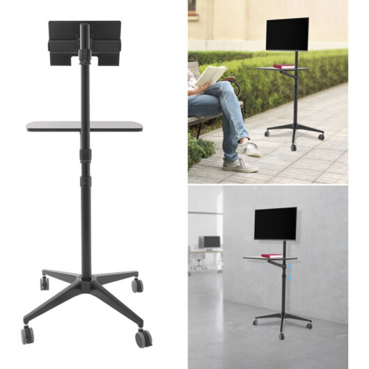 Portable Rolling Laptop Floor Standing Table Mobile Workstation Adjustable Height