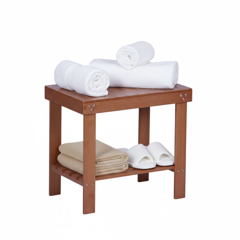 Relaxdays bamboo 2-tier bathroom stool with shelf, HxWxD: 41 x 44 x 28 cm, living room & hallway, natural