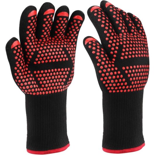 Tinor - Barbecue Gloves, 1 Pair - Heat Proof Oven Gloves Up to 800°C, Heat Resistant Non-Slip Oven Gloves Kitchen Pot Holders for bbq Grill Oven