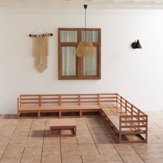 10 Piece Garden Lounge Set Honey Brown Solid Pinewood vidaXL