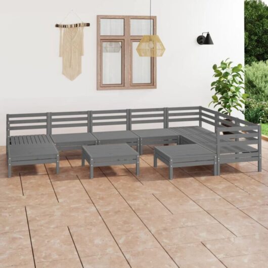 10 Piece Garden Lounge Set Solid Wood Pine Grey Vidaxl
