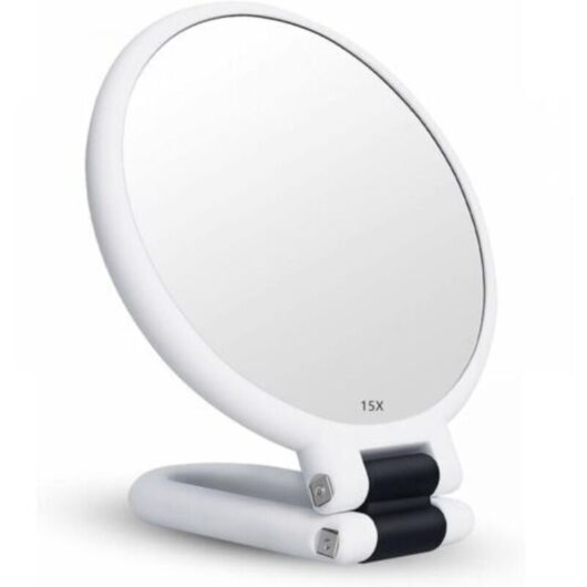 15x magnifying mirror, double-sided folding mirror with handle, pocket makeup mirror, tinted mirror, hairdresser's folding mirror suitable for
