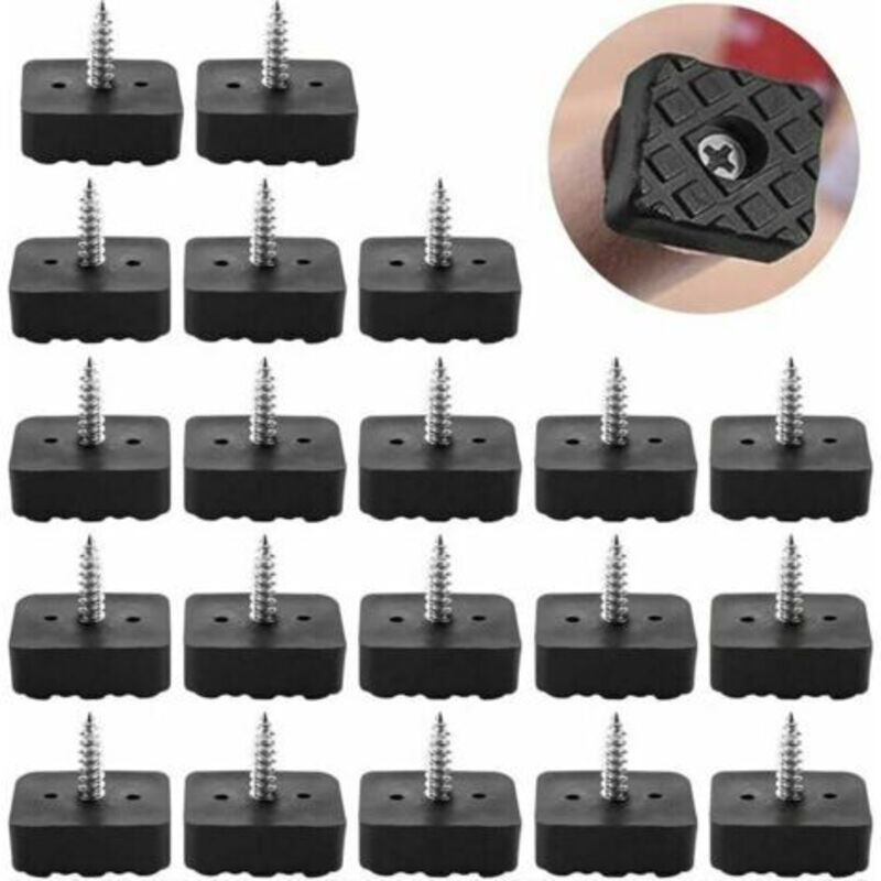 22x22mm - Black - 20 Pcs Rubber Chair Leg Floor Protectors Anti-Slip Chair Pads Screw-in Furniture Pads to Protect Hardwood Floors and Reduce Noise