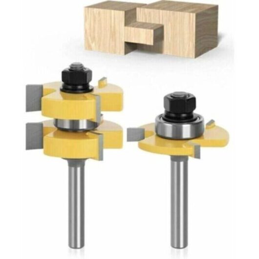 8mm Matched Tongue and Groove Router Bit Set 3 Teeth T Shape Wood Cutter Woodworking Tool