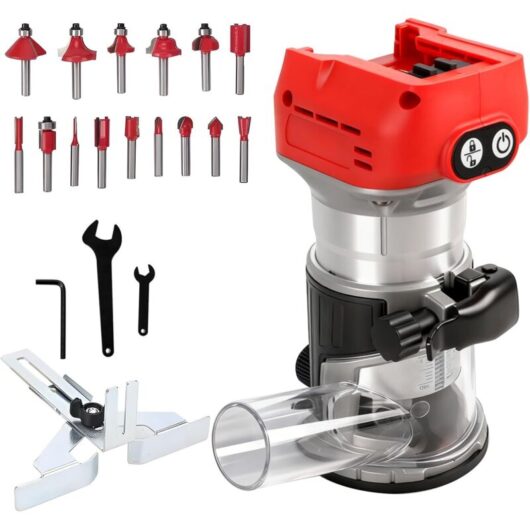 Brushless cordless router, compatible with the Milwaukee M18 18V battery, edge trimmer with 6 speeds, 800W 30,000 rpm, with router bits, edge guide