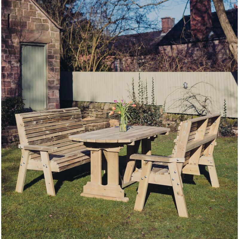 Churnet Valley - Ergo Table Bench Set - Sits 6, Wooden Garden Dining Furniture - L250 x W290 x H105 cm - Minimal Assembly Required
