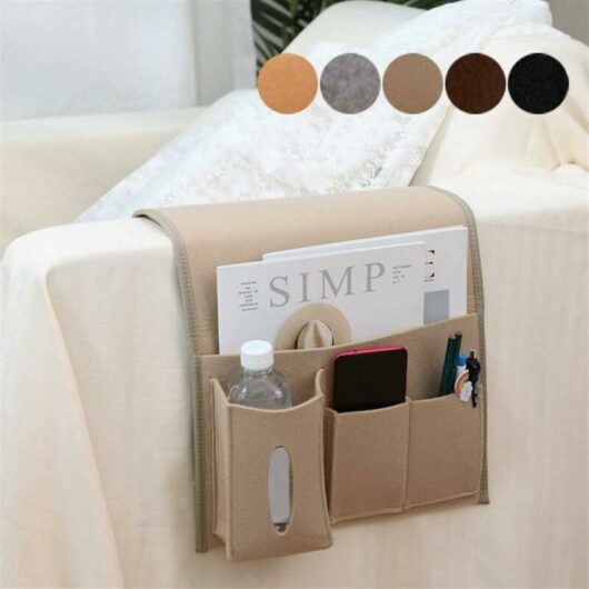 Dewdat - Armchair Armrest Organizer with Hook & Loop Strip Bedside Hanging Bag Bed Pouch Sofa Bed Organizer for Book Phone Glasses Beige