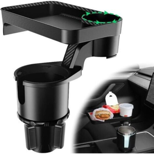 Extendable Car Cup Holder, Car Tray Multifunctional Cup Holder with 360° Swivel Table Adjustable Base Large Cup Holder for (Black)
