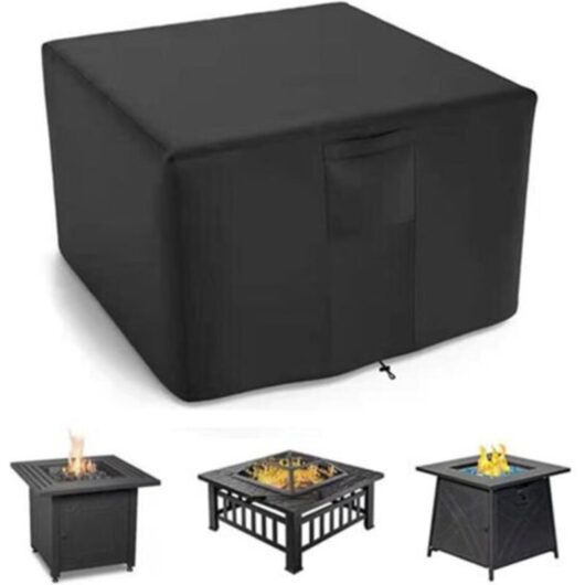 Fire Pit Cover, Square Gas Fire Pit Table Cover, Waterproof Protective Cover for Garden Fire Pit, for Patio Fire Pit Furniture (92x92x61cm, Black)