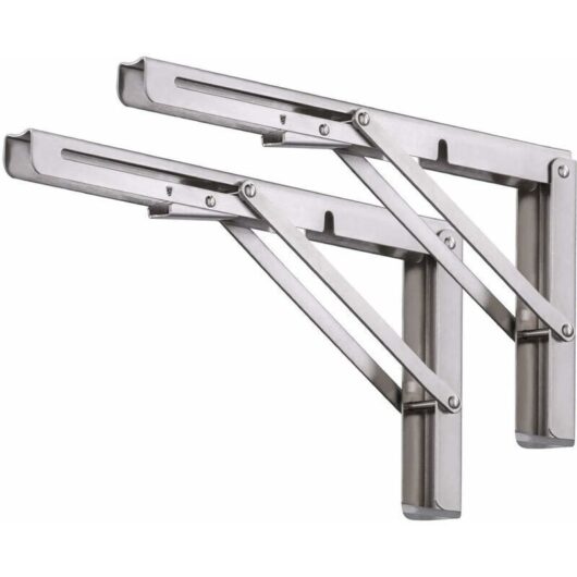 Folding Shelf Brackets, 2-Pack Stainless Steel Folding Shelf Supports, Wall-Mounted Folding Brackets - Retractable Brackets with Screws - 350mm x