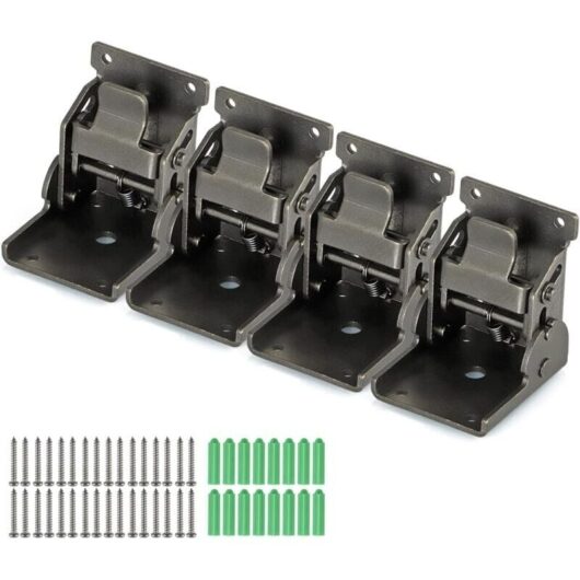 Heavy Duty Folding Brackets, 90 Degree Self-Locking Hinges for Table Leg, Wall Shelf, 330 lbs Per Pack of 4 (Gunblack)