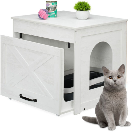 Relaxdays - Cat Cabinet for Litter Tray, Hide Cat Litter Box, Pull-Out Drawer, hwd: 53.5x60x51.5 cm, White/Grey