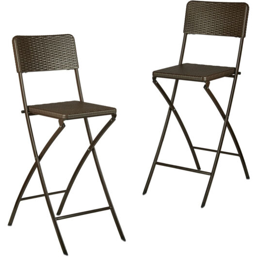 Relaxdays - bastian Folding Bar Stools, Rattan Look, Backrest, Bistro Chairs, Foldable, 78 cm Tall, Counter-Height, Brown