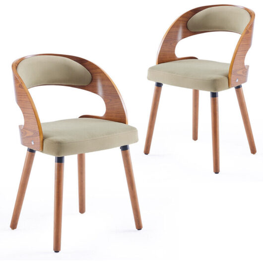 Set of 2 Upholstered Dining Chairs with Wood Legs and Back for Living Room and Dining Room, Green