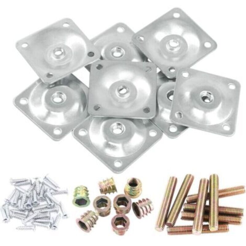 Set of 8 silver mounting plates for sofa furniture legs