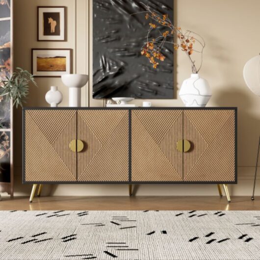 Sideboard 160 cm - Four Doors, Brushed Gold Handles, and Glossy Feet