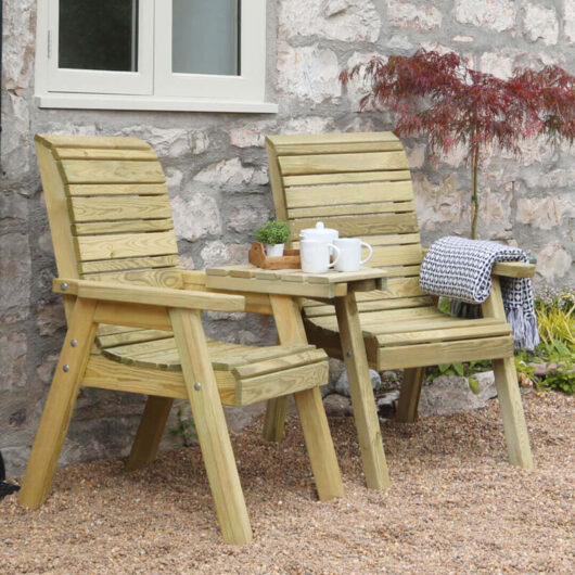 Zest - Freya Wooden Companion Seat Garden Outdoor Chair Love Seat 2 Seater